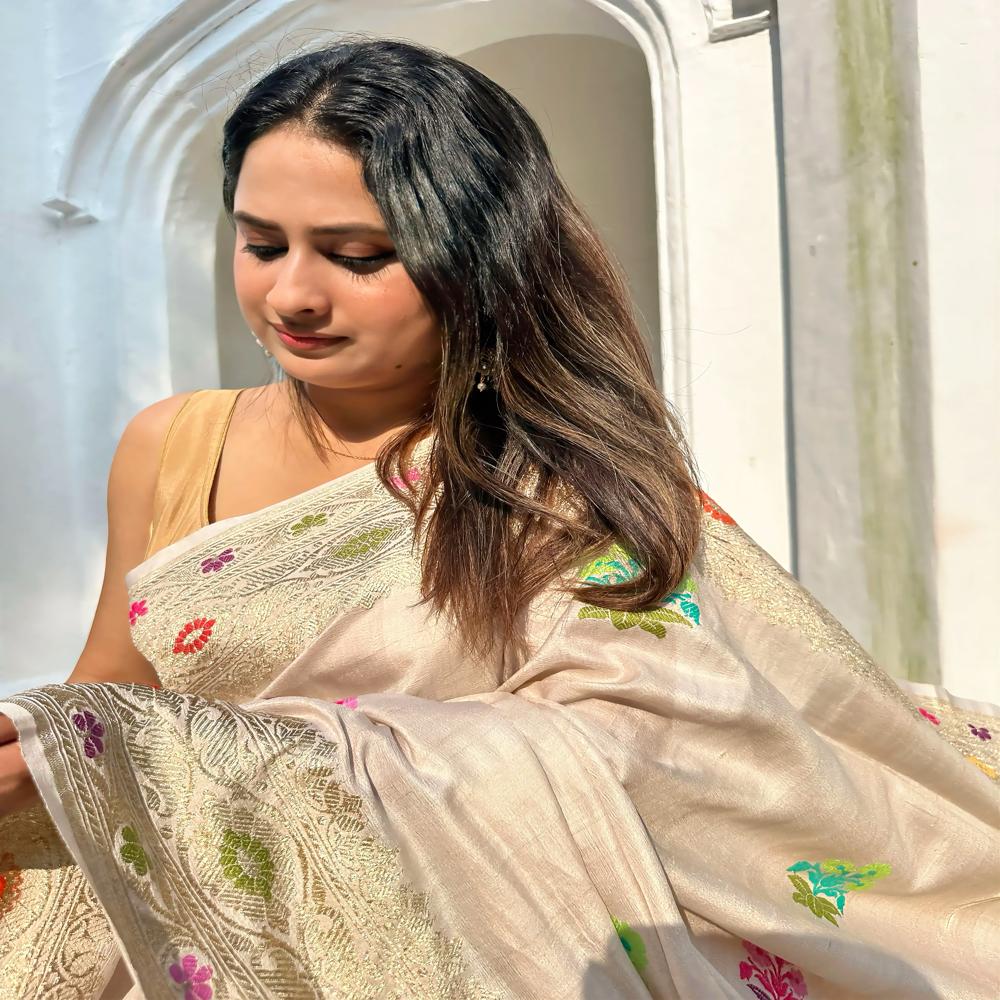 Tussar Bloom Heritage Elegant Floral Grace