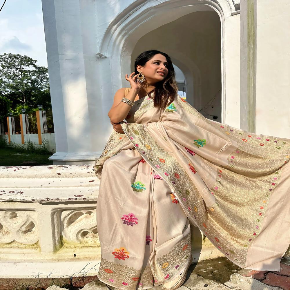 Tussar Bloom Heritage Elegant Floral Grace