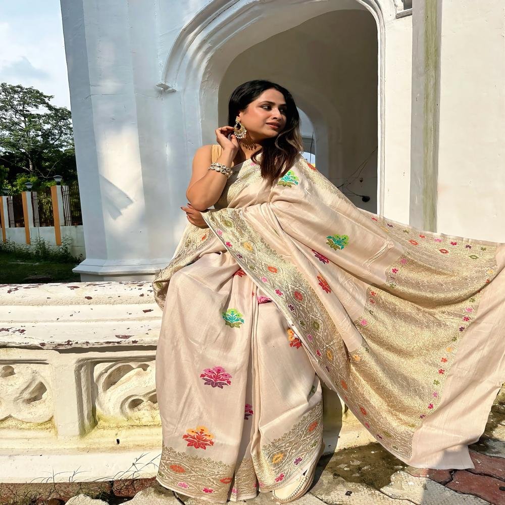 Tussar Bloom Heritage Elegant Floral Grace
