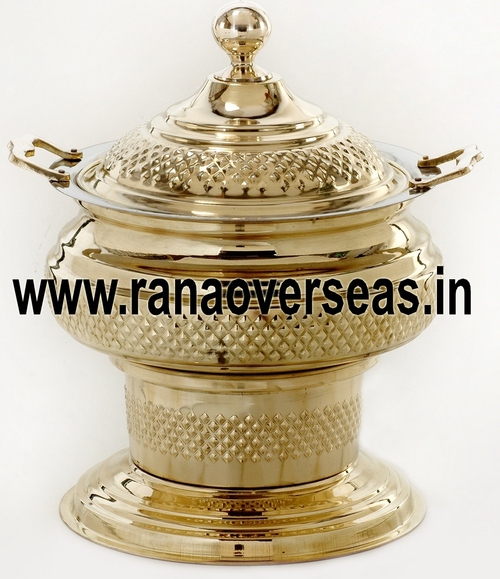 Brass Chafing Dish - 4 Litres, Mirror Finish Gold | Easy to Clean, Durable Metal, Traditional Indian Design