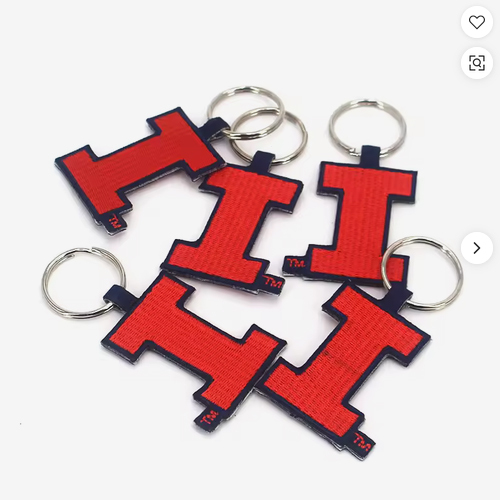 Wholesale Fabric Embroidered Keychain Stock Cartoon Designs Hanging Tag Red Double Side Embroidery Woven Fabric Keychains
