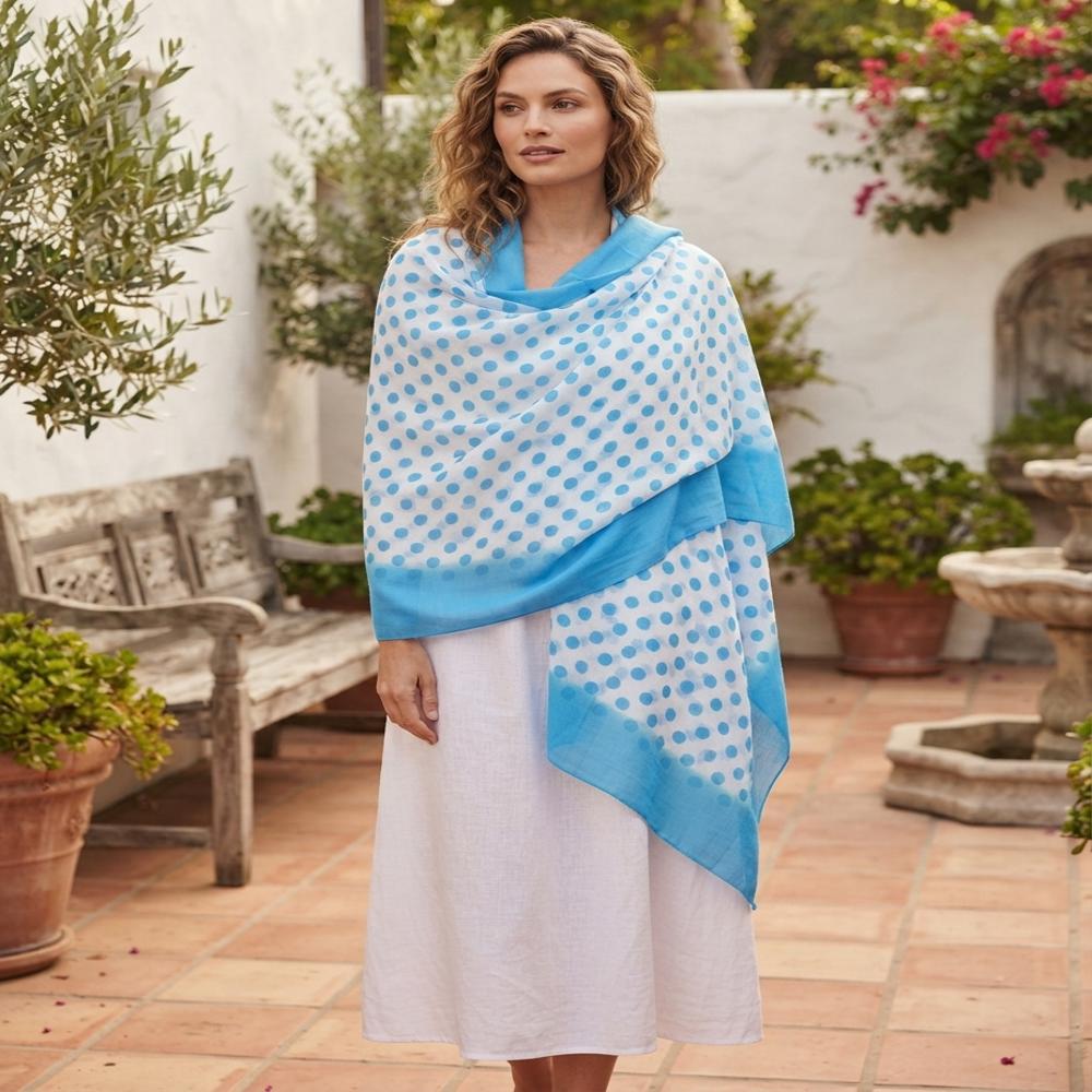 Wool Silk Matty Weave Polka Dot Printed Stoles 