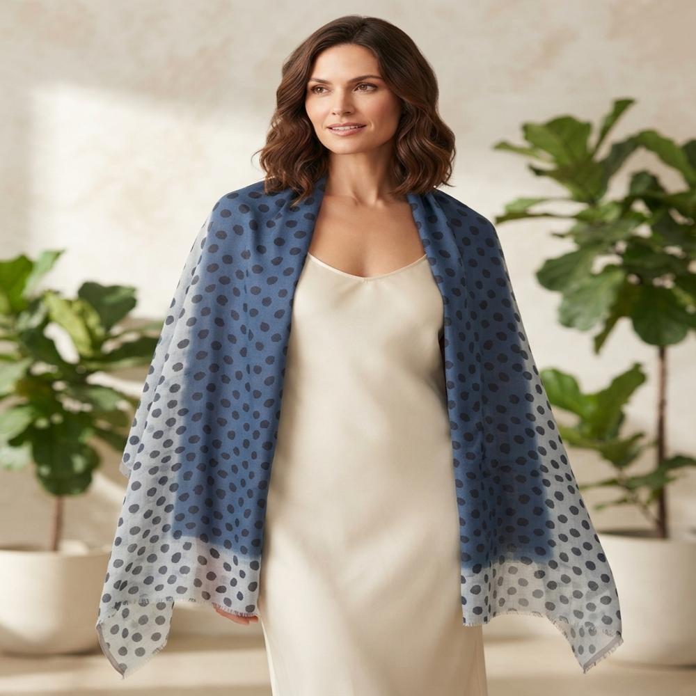 Wool Silk Matty Weave Polka Dot Printed Stoles 