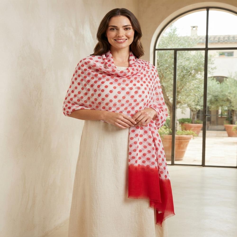 Wool Silk Matty Weave Polka Dot Printed Stoles 