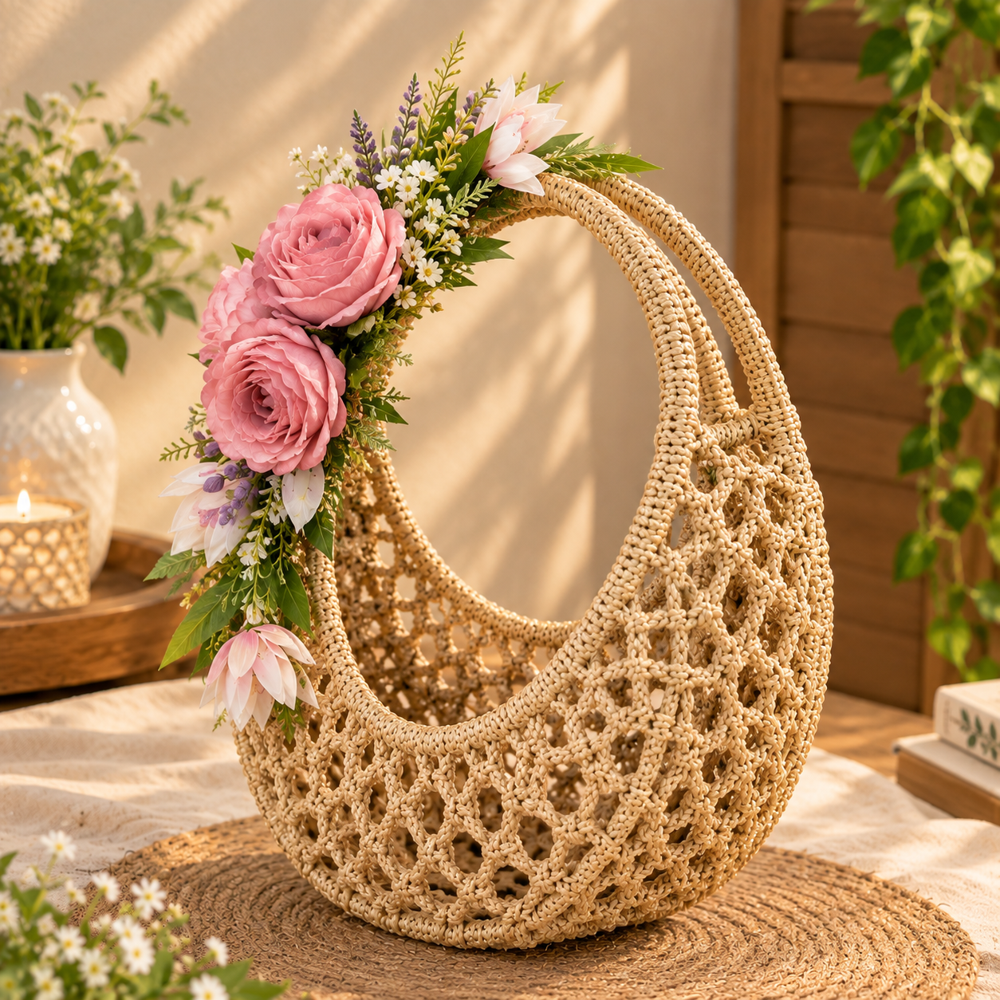 Moon Jute Hamper Basket - Depth: 5 Inch (In)