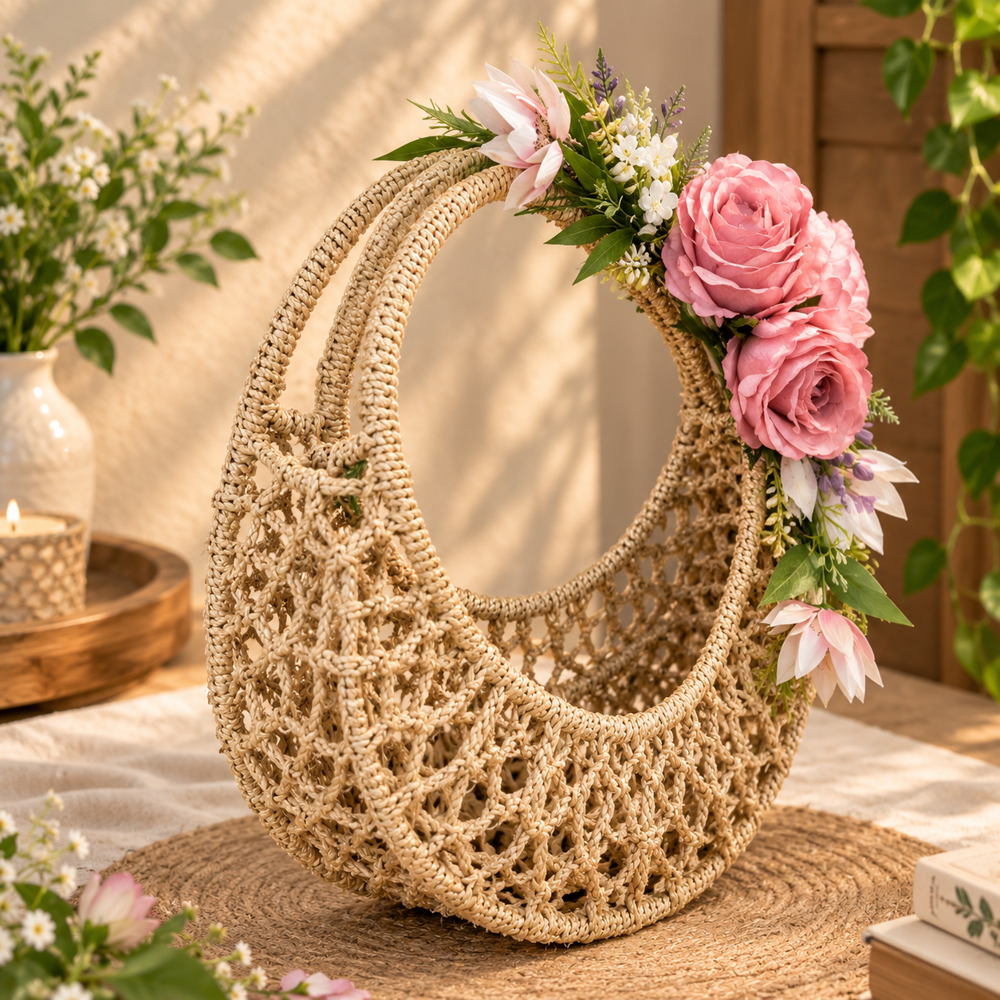 Moon Jute Hamper Basket - Depth: 5 Inch (In)