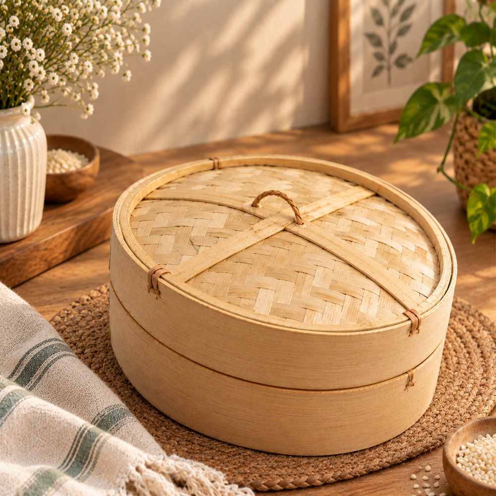 Bamboo Dim Sum Momo Steamer - Color: Multi- Color