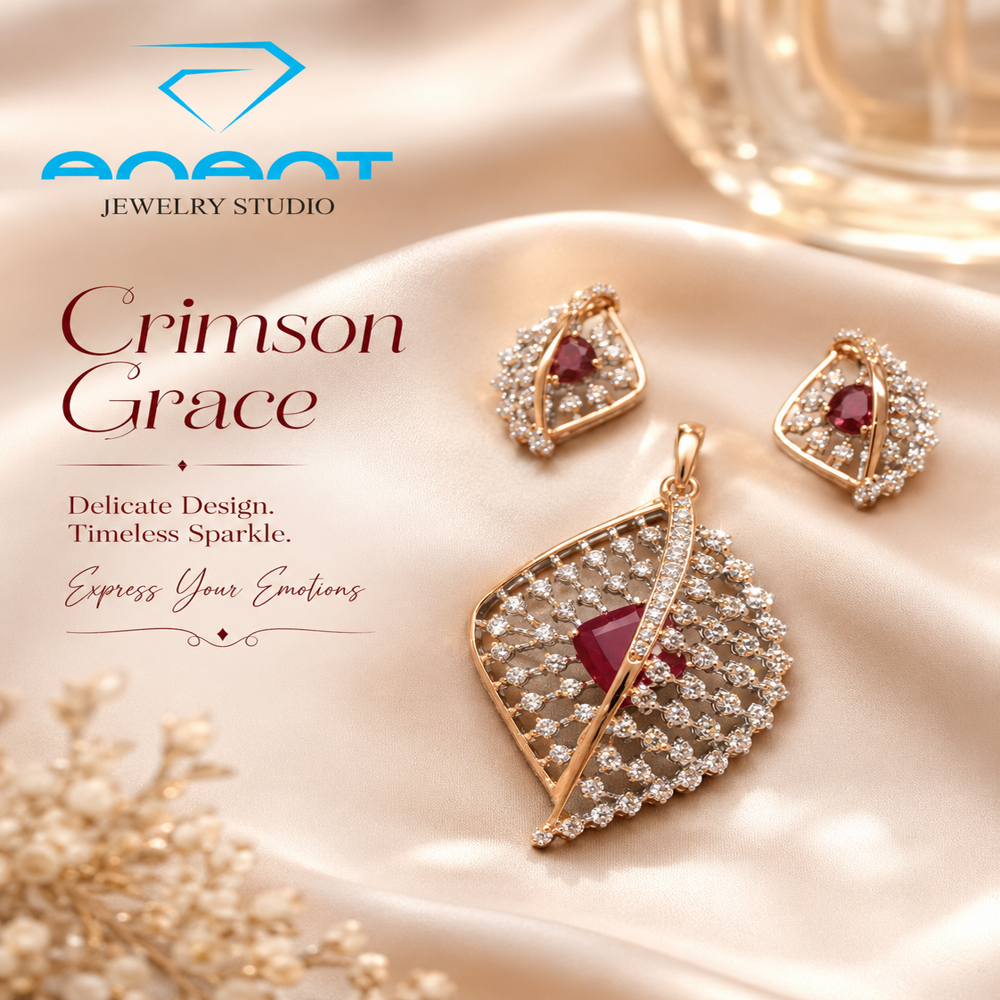 Designer Ruby & Diamond Pendant Set With Matching Earrings - Diamond Carat Weight: 1.5 Carat