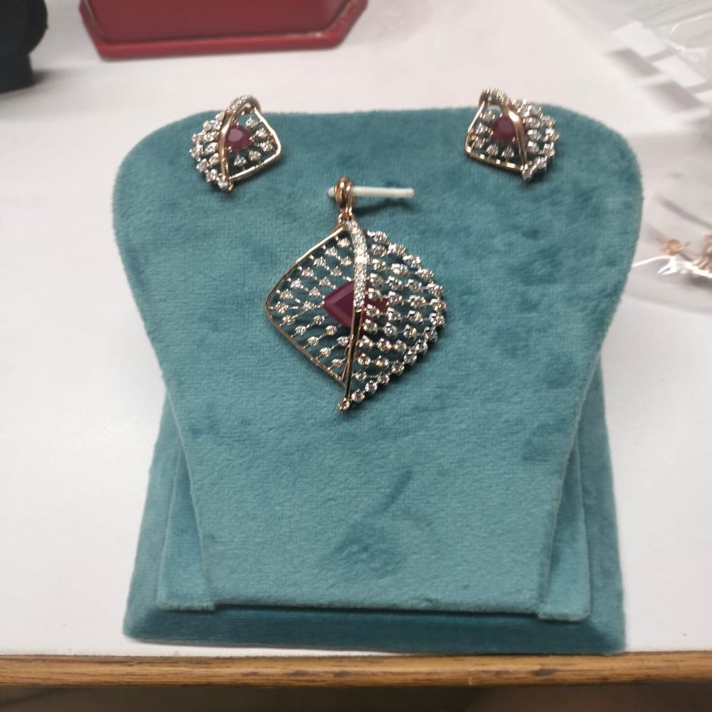 Designer Ruby & Diamond Pendant Set with Matching Earrings