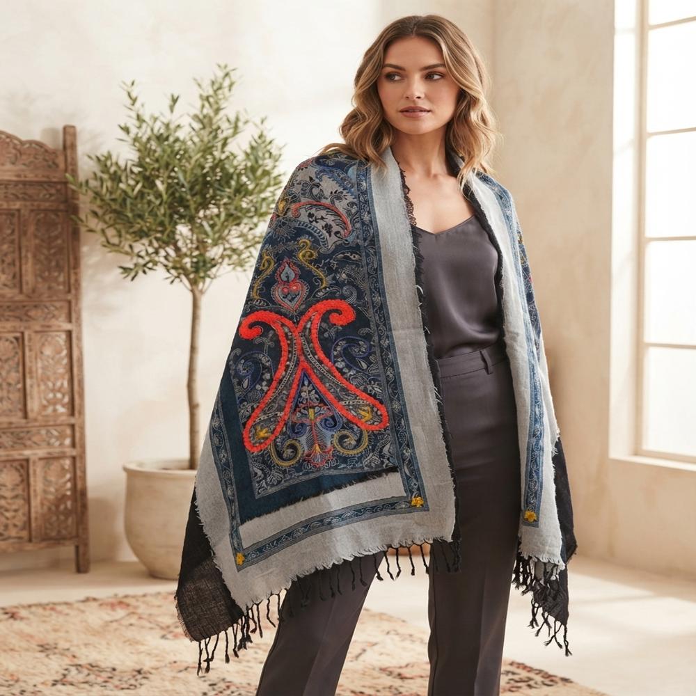 Pure Wool Jamawar Boiled Over Cut Embroidered Stoles