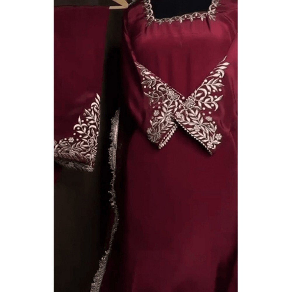 Embroidery Pashmina Silk Suit With Chinon Dupatta