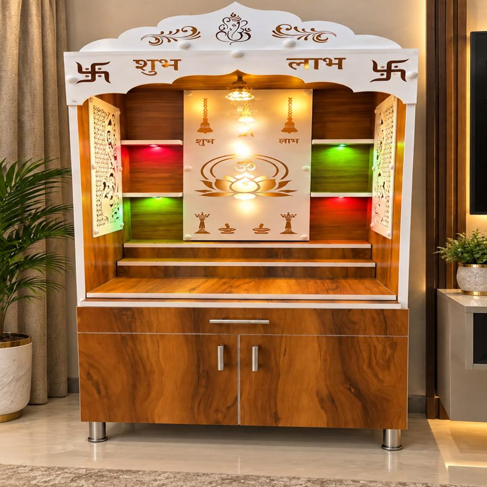 Wooden Led Light Mandir - Color: Brown