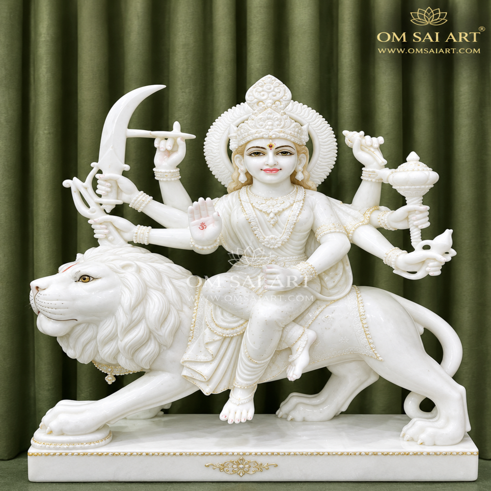 Marble Durga Statue - Finishing: Polishing