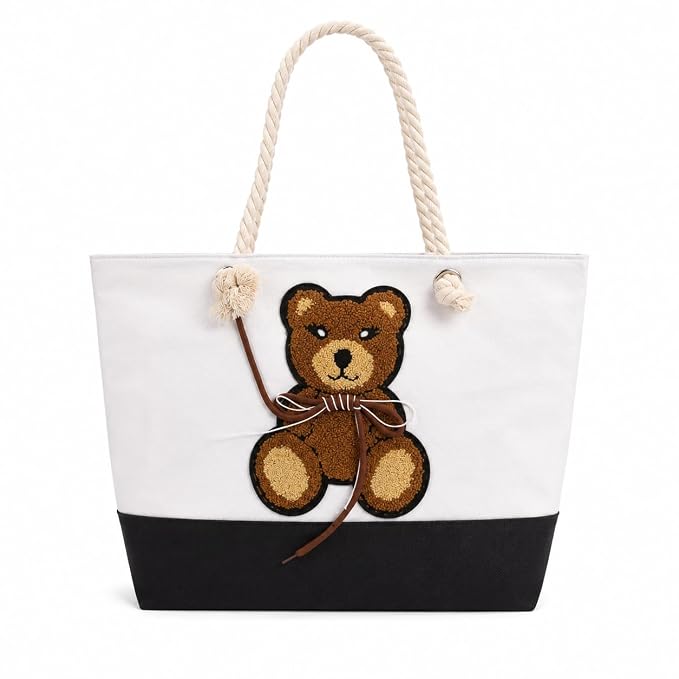 Cute Teddy Bear Tote Bag For Women - Color: White
