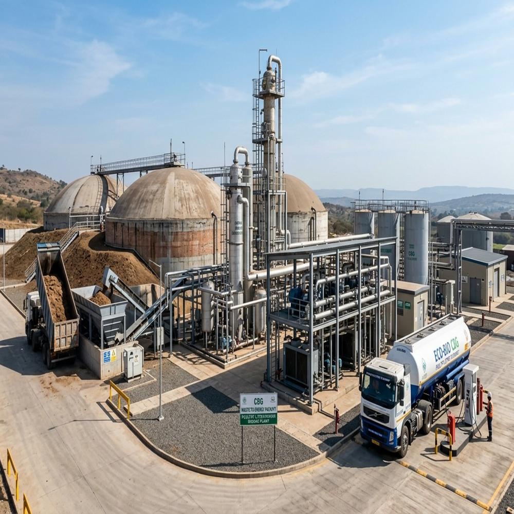 Industrial-scale Waste Management Animal Manure Biogas-Pneumatically Pulsed Plug Flow (Valorga Type) Inoculum Recycle Loop Anaerobic Digester Plant