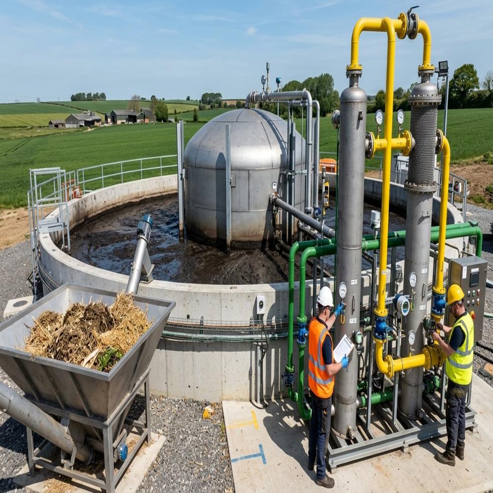 Industrial-scale Waste Management Animal Manure Biogas-Pneumatically Pulsed Plug Flow (Valorga Type) Inoculum Recycle Loop Anaerobic Digester Plant