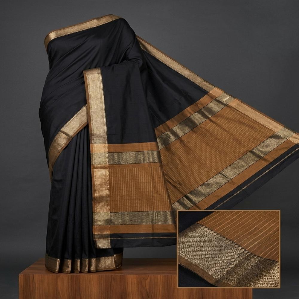 Traditional Black Banarasi Cotton Silk Saree with Antique Zari Border & Pallu | Wholesale Bulk Supply