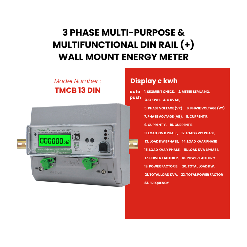 Three Phase Din Rail Energy Meter with Enclosure