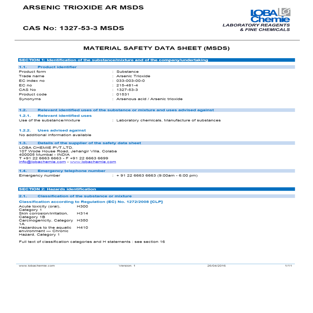 Arsenic Trioxide 99% AR 