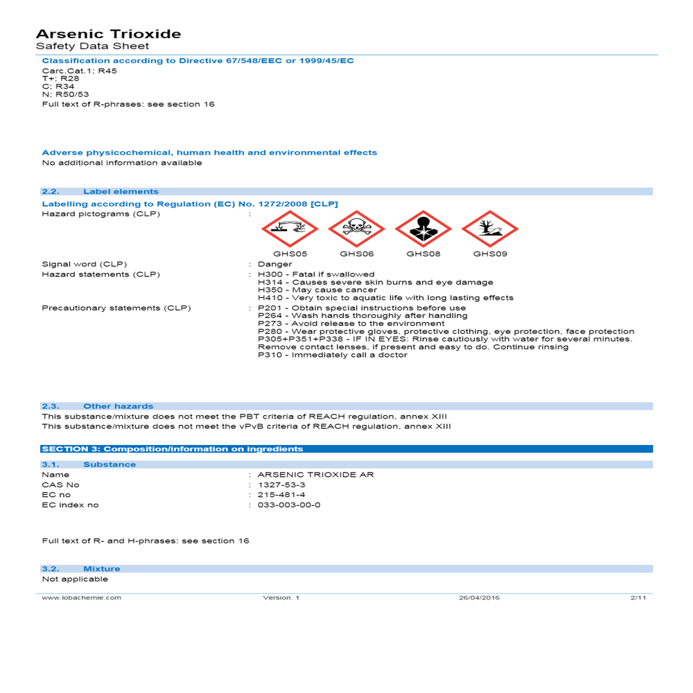 Arsenic Trioxide 99% AR 
