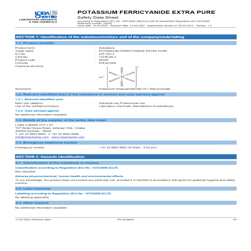 Potassium Ferricyanide 98% Extra Pure