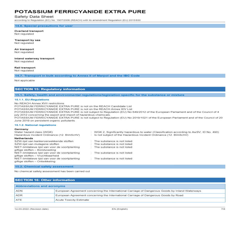Potassium Ferricyanide 98% Extra Pure