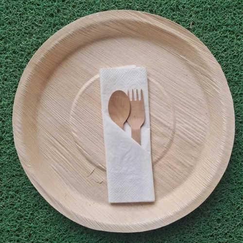 12 Inch Areca Plate With Tissue And Cutlers
