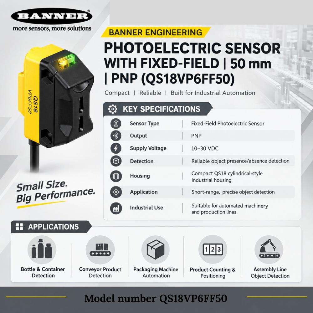 Banner QS18VP6FF50 Fixed-Field Photoelectric Sensor