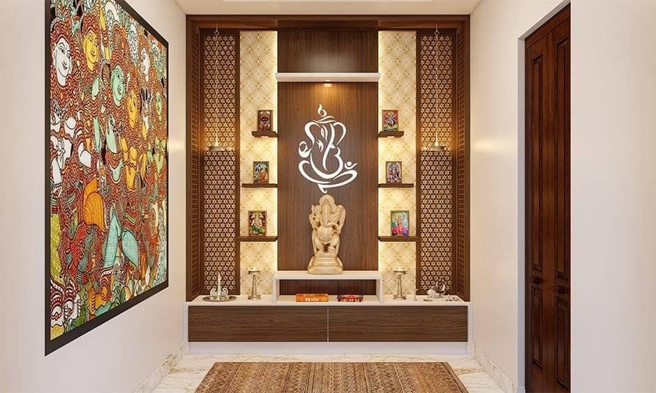 Modern Wooden Pooja Unit
