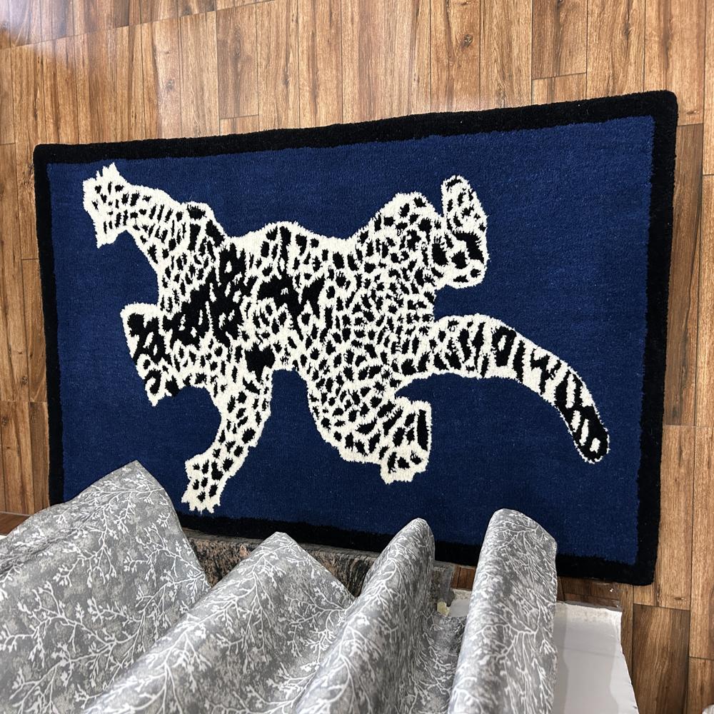 Leopard Print Animal Rug Handmade Custom Area Rug For Home Decor - Backing Material: Canvas Latex