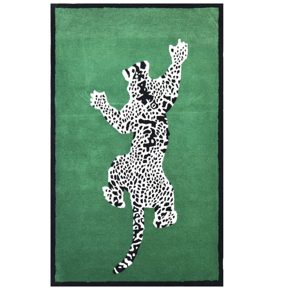 Green Leopard Printed Animal Rug Handmade Custom Area Rug Hand Tufted Rugs - Backing Material: Canvas Latex