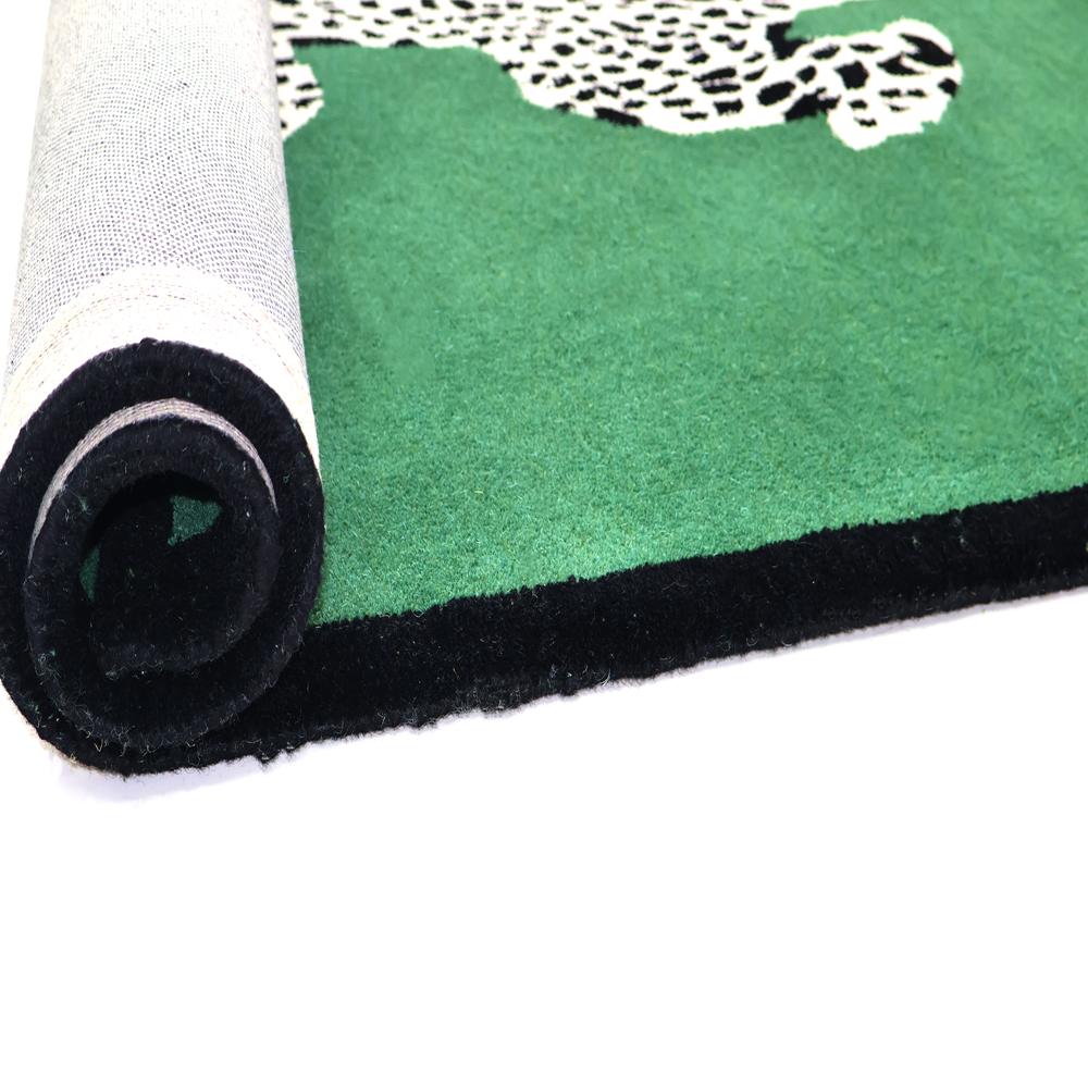 Green Leopard Printed Animal Rug Handmade Custom Area Rug Hand Tufted Rugs