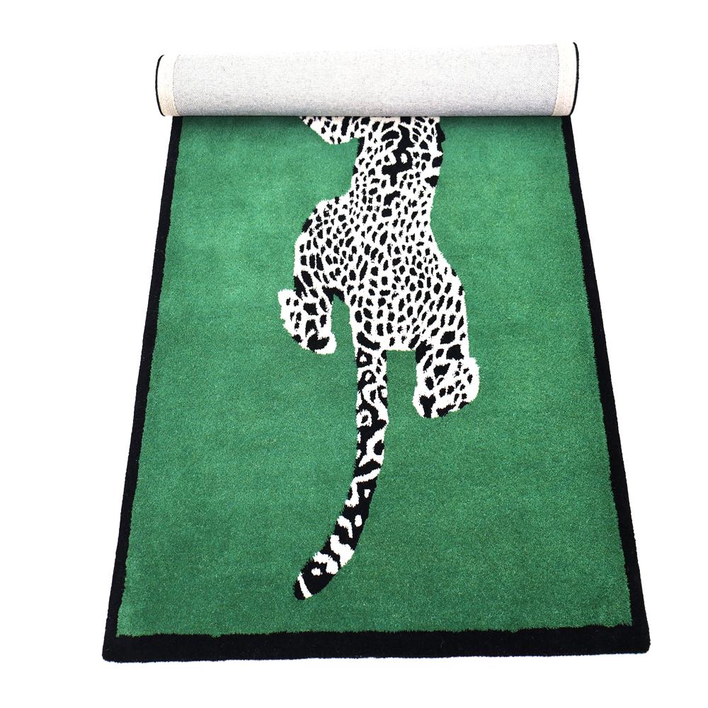 Green Leopard Printed Animal Rug Handmade Custom Area Rug Hand Tufted Rugs