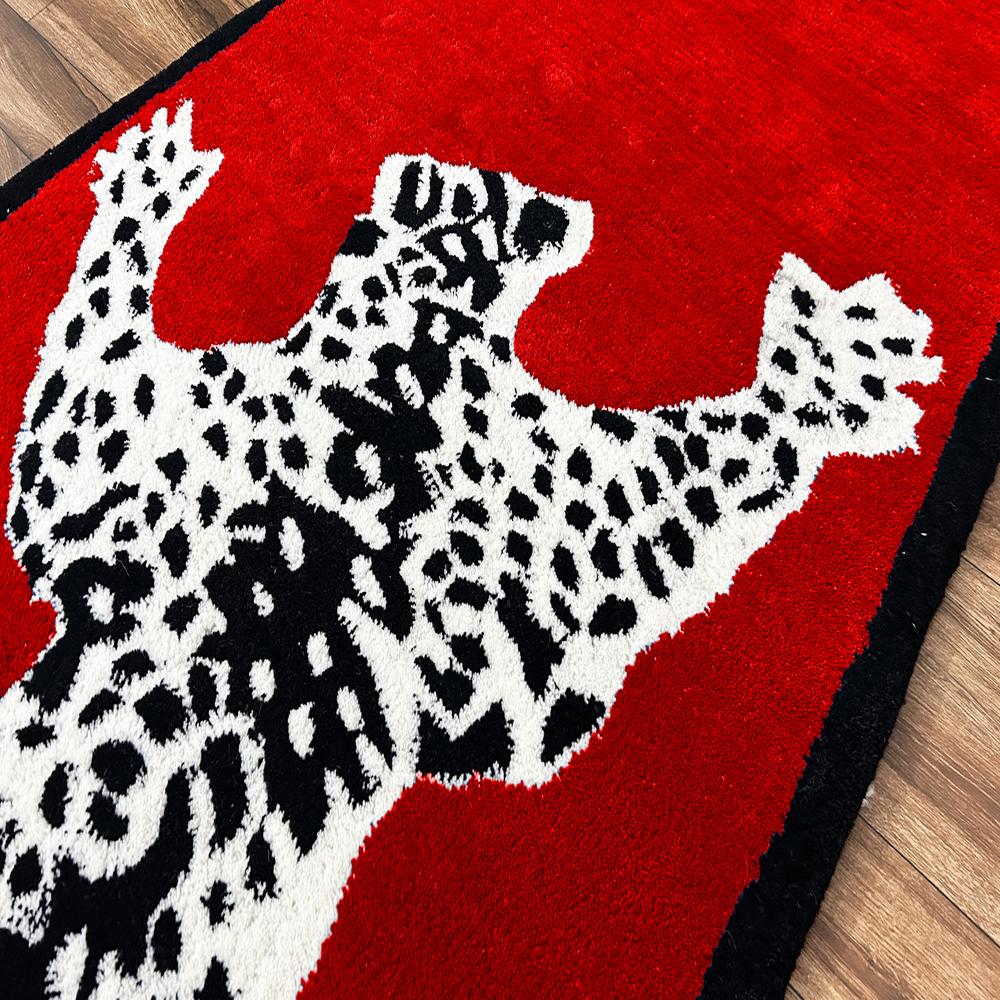 Red Leopard Printed Animal Tufted Wool Rug