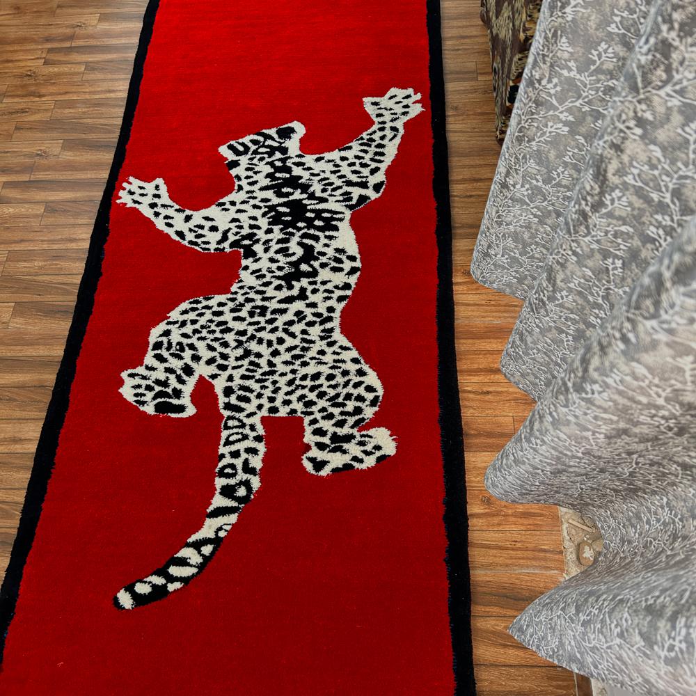 Red Leopard Printed Animal Tufted Wool Rug