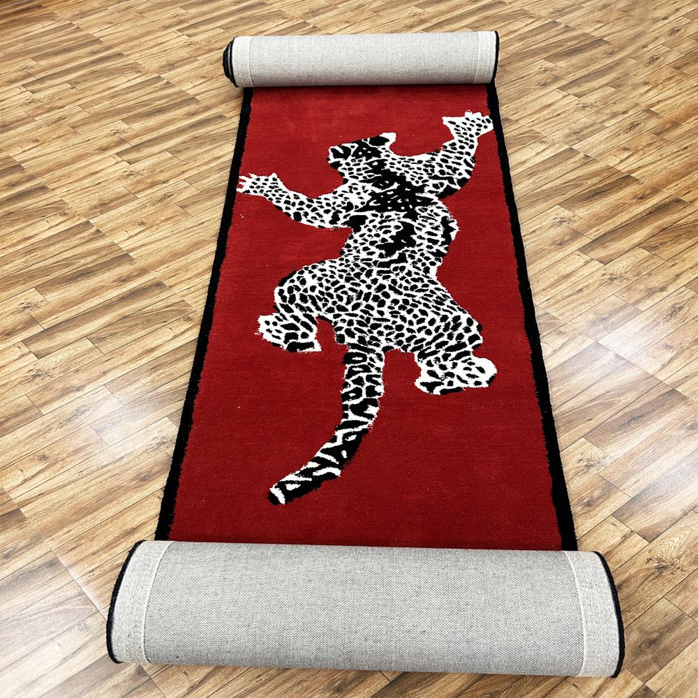 Red Leopard Printed Animal Tufted Wool Rug