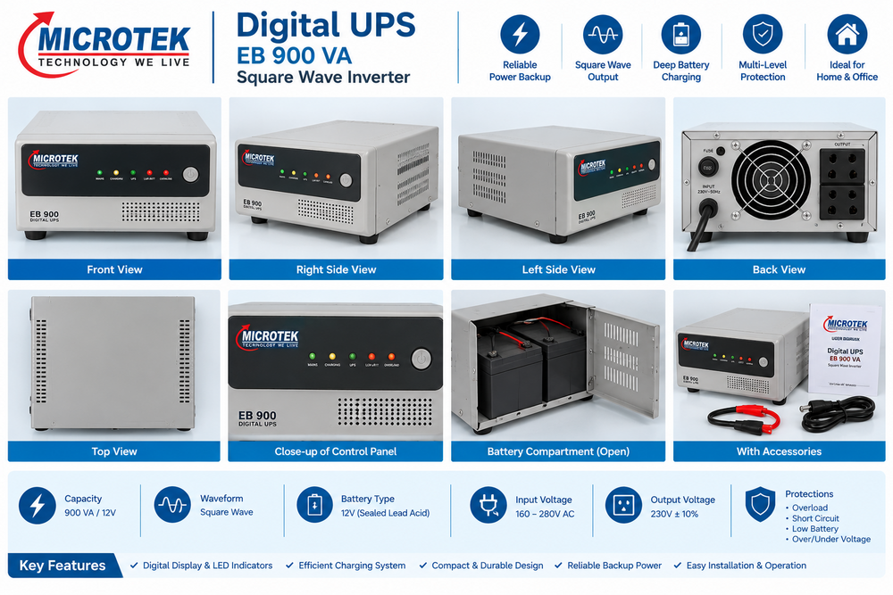 Microtek Digital Ups Eb 900 Va Square Wave Inverter - Color: White
