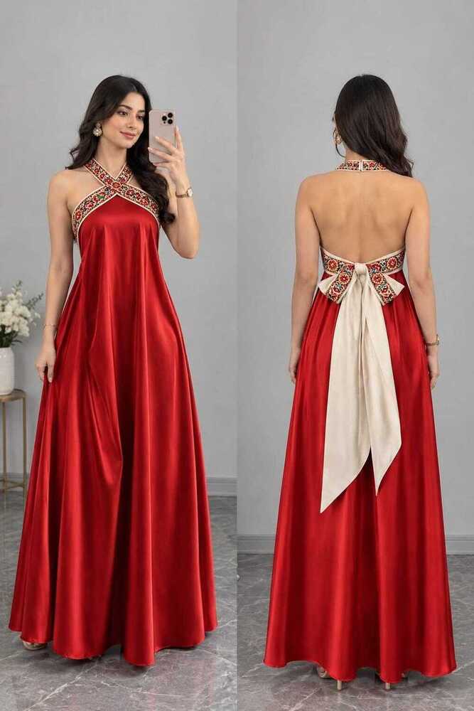 Backless Satin Crossover Halter Maxi Dress
