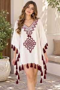 Boho Embroidered Tassel Tunic Dress