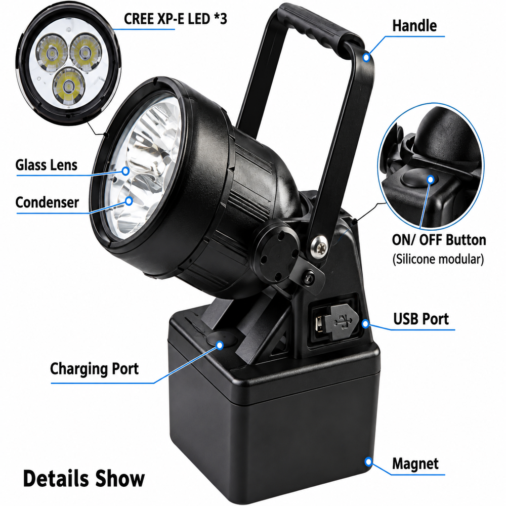 Led Explosion Proof Rechargeable Work Light - Color: Black