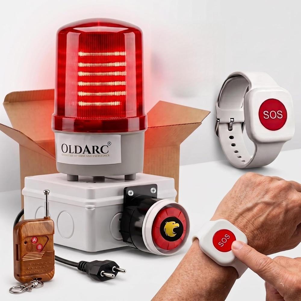 OldArc Help Alert RSX  Remote Panic Alarm with Flashing Light + SOS Watch, Panic Button for Elderly | Emergency Light Alert 130db Loud Siren | 50m Remote Control Personal Alarm for Old People Home