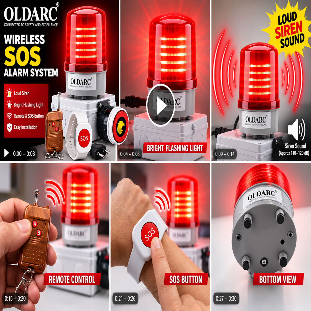 OldArc Help Alert RSX  Remote Panic Alarm with Flashing Light + SOS Watch, Panic Button for Elderly | Emergency Light Alert 130db Loud Siren | 50m Remote Control Personal Alarm for Old People Home