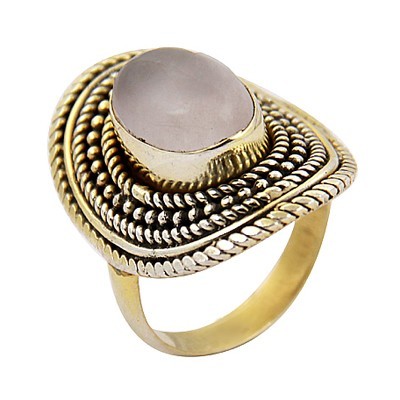 रोमेंटिक रोज क्वार्ट्ज जेमस्टोन गोल्ड प्लेटेड सिल्वर रिंग