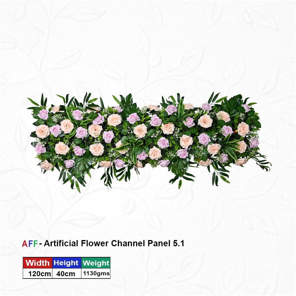 AFF Artificial Peach & Lilac Rose Floral Channel Panel Runner (120 cm x 40 cm / 1130g)