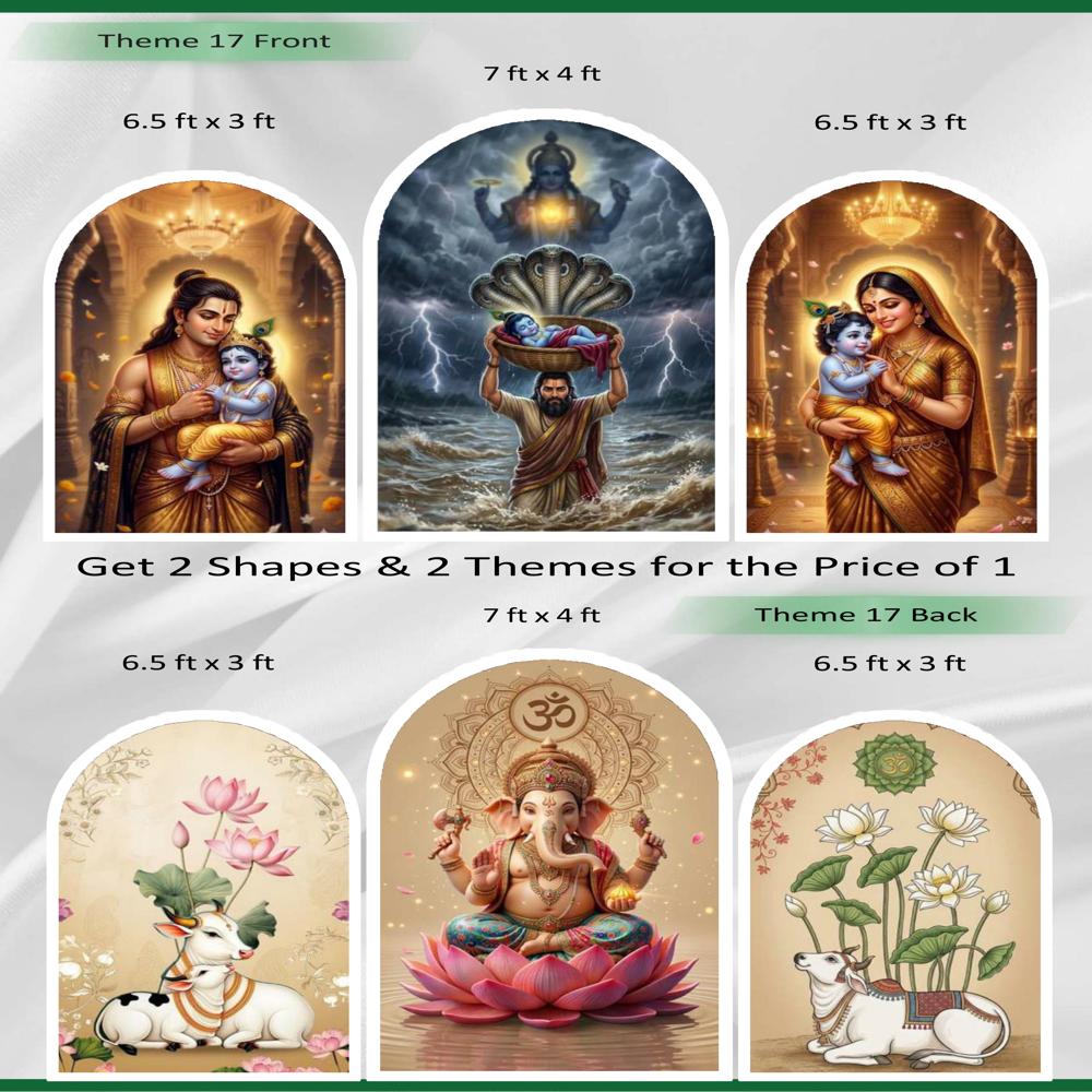 Premium Reversible Krishna Leela & Ganesha Wisdom Arch Set (3 Pcs) Divine Epics & Serene Blessings Collection