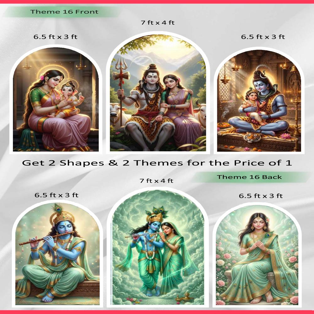 Premium Reversible Shiv Parivar & Radha Krishna Devotion Arch Set (3 Pcs) Divine Love & Celestial Harmony Collection