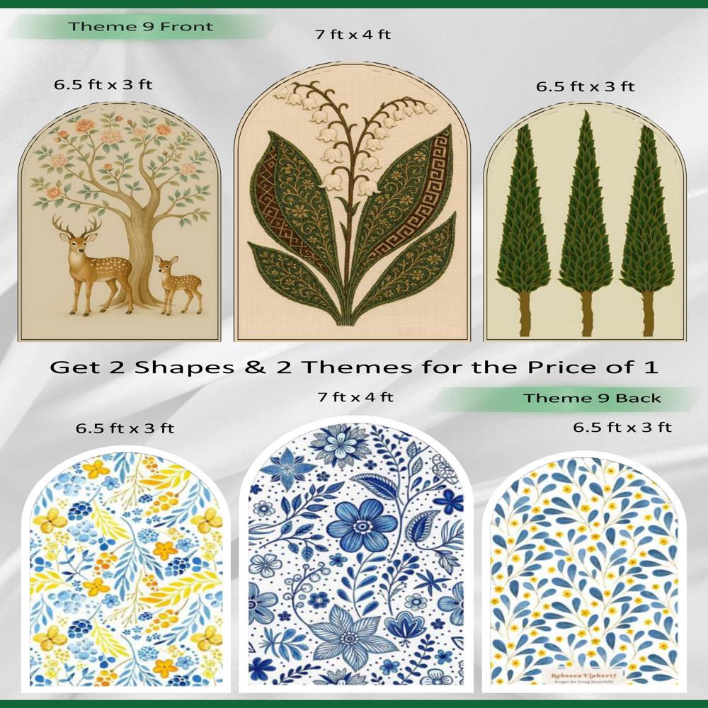 Premium Reversible Enchanted Forest & Floral Bliss Arch Set (3 Pcs) Whimsical Nature & Vibrant Botanical Collection