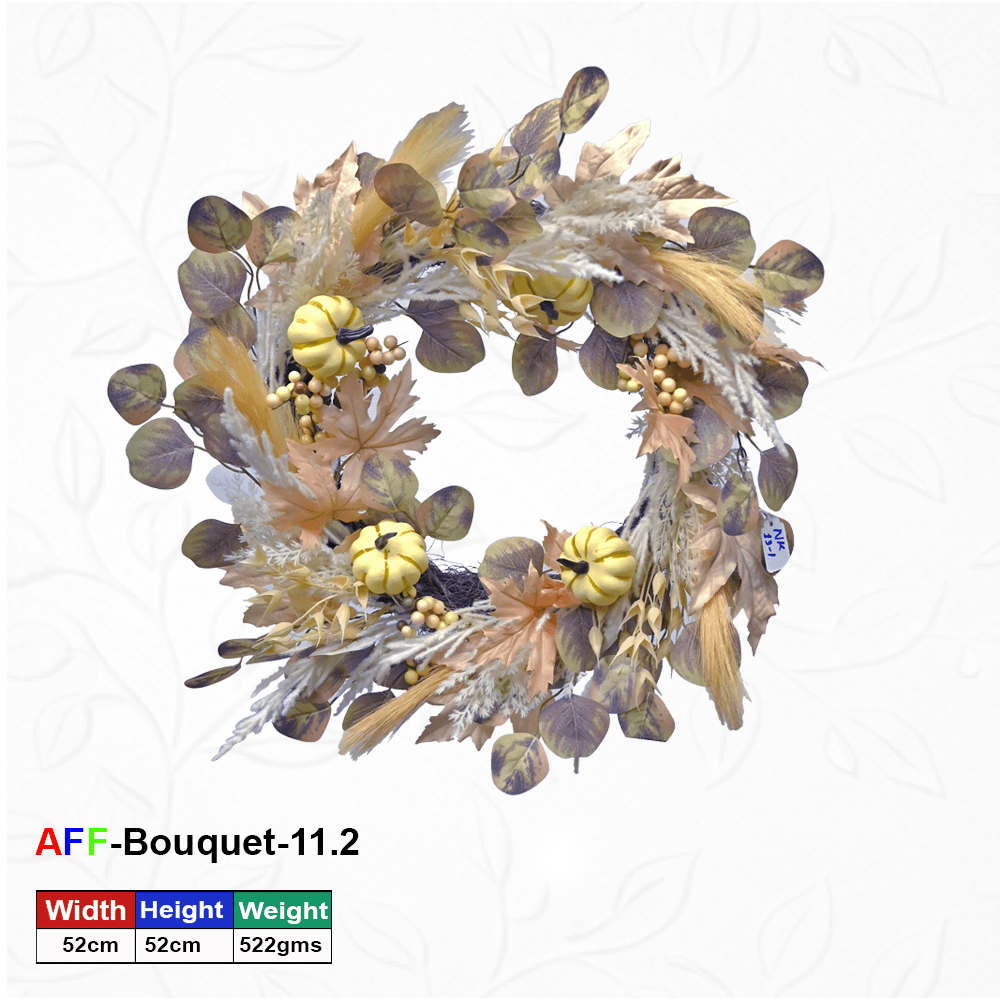 Artificial Flower Nordic Frost Autumn Wreath Cream Pumpkin & Dusty Eucalyptus