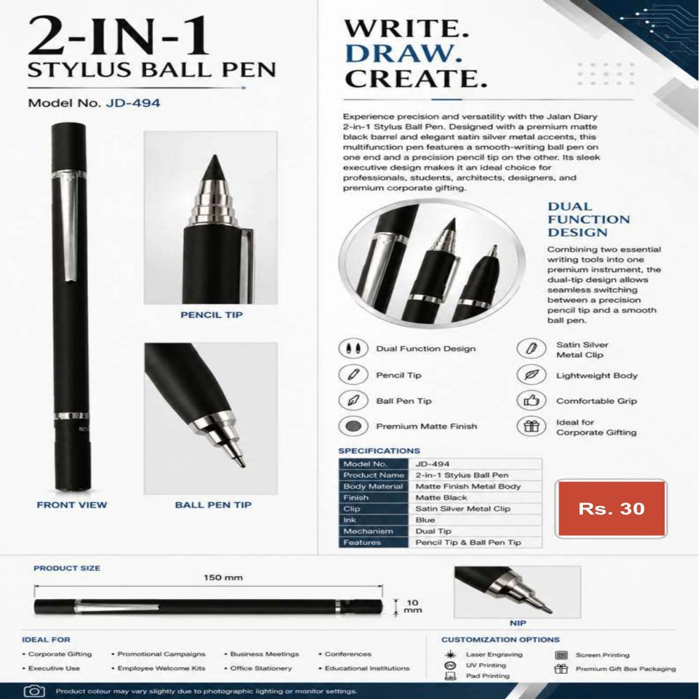 JD-494 2-in-1 Stylus Ball Pen