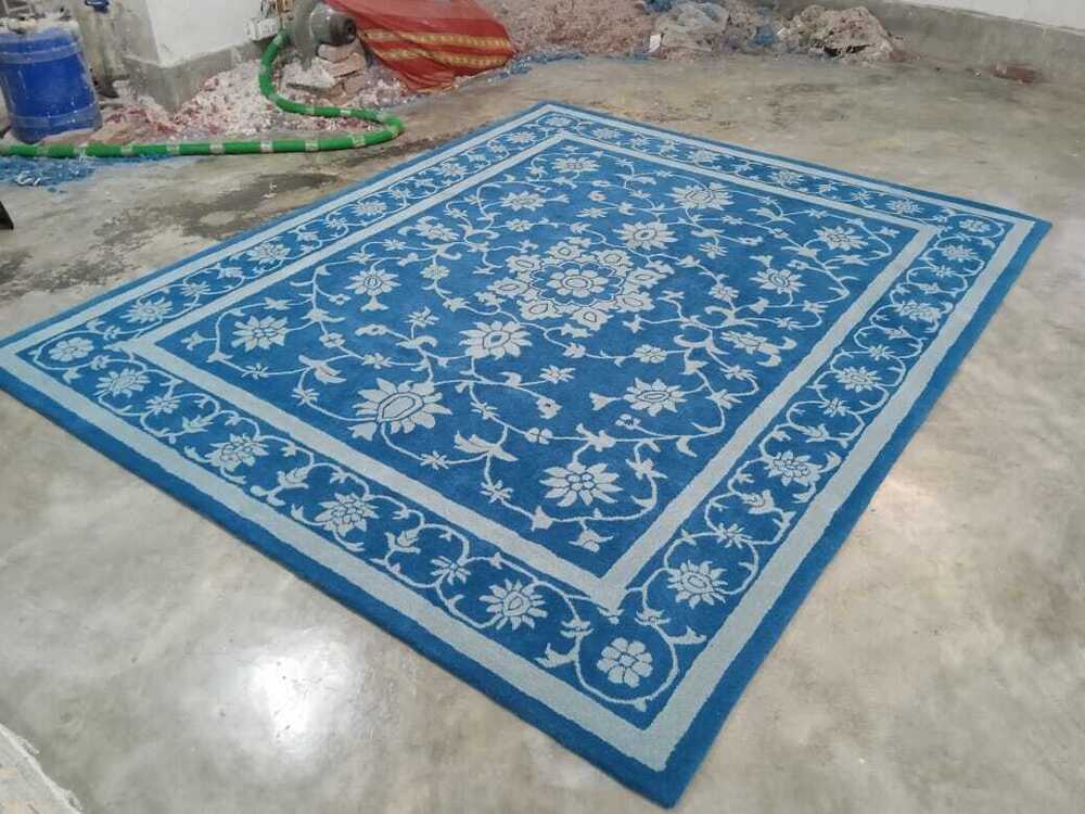 Blue And Light Grey Floral Area Rug